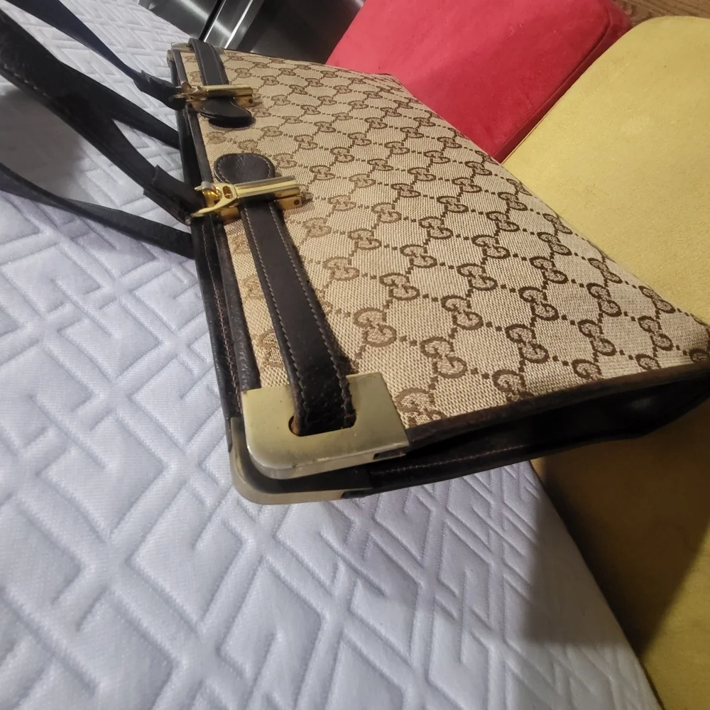 Gucci GG Canvas and Leather Weekender Handbag Vintage..